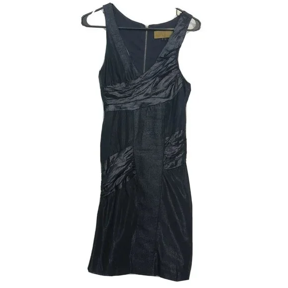 Nicole Miller | Dresses | Nicole Miller Gold Label Metallic Blue 9s Cocktail  Dress Asymmetrical Detail 2 | Poshmark